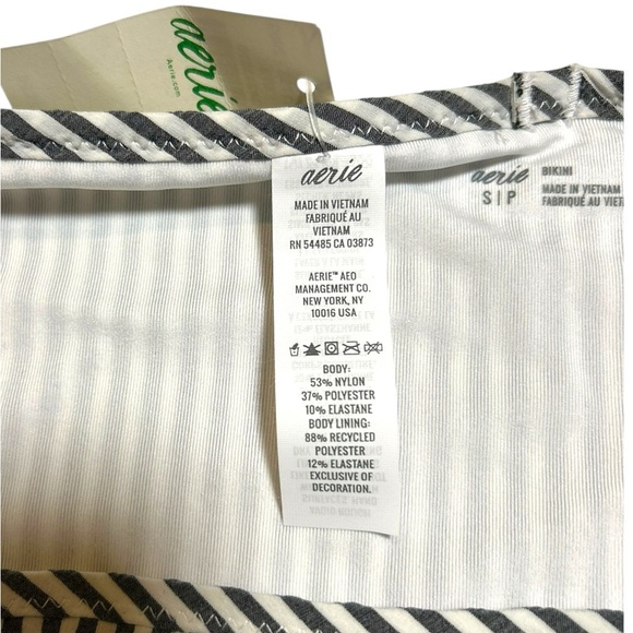 NWT Aerie American Eagle Seersucker Stripe Ruffle Bikini Bottom Black White Sz S - Picture 5 of 6